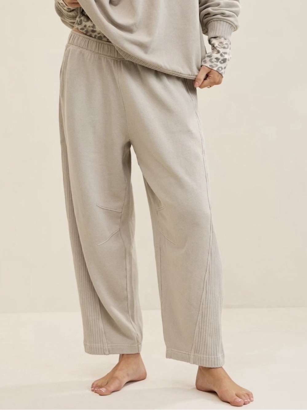 aerie Oh Snap! Barrel Leg Sweatpants in Stone Harbor-Beige Taupe